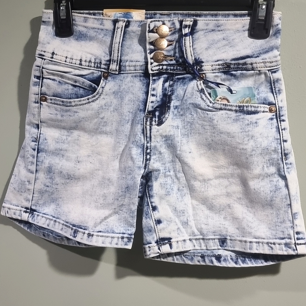 Wrinkle Jeans pockets button zipper Short